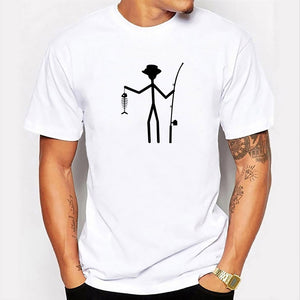 Male Funny Fishing Print T-shirt O neck Short Sleeve Casual Tees Mens Summer Tops Shirts Street Wear Fashion T-shirts